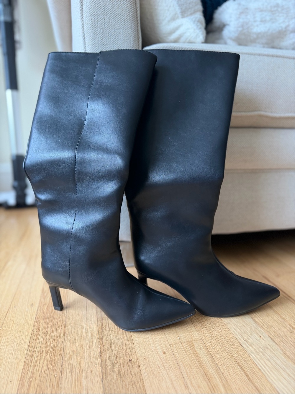 ASOS Black Pointed-Toe Knee-High Kitten Heel Boots